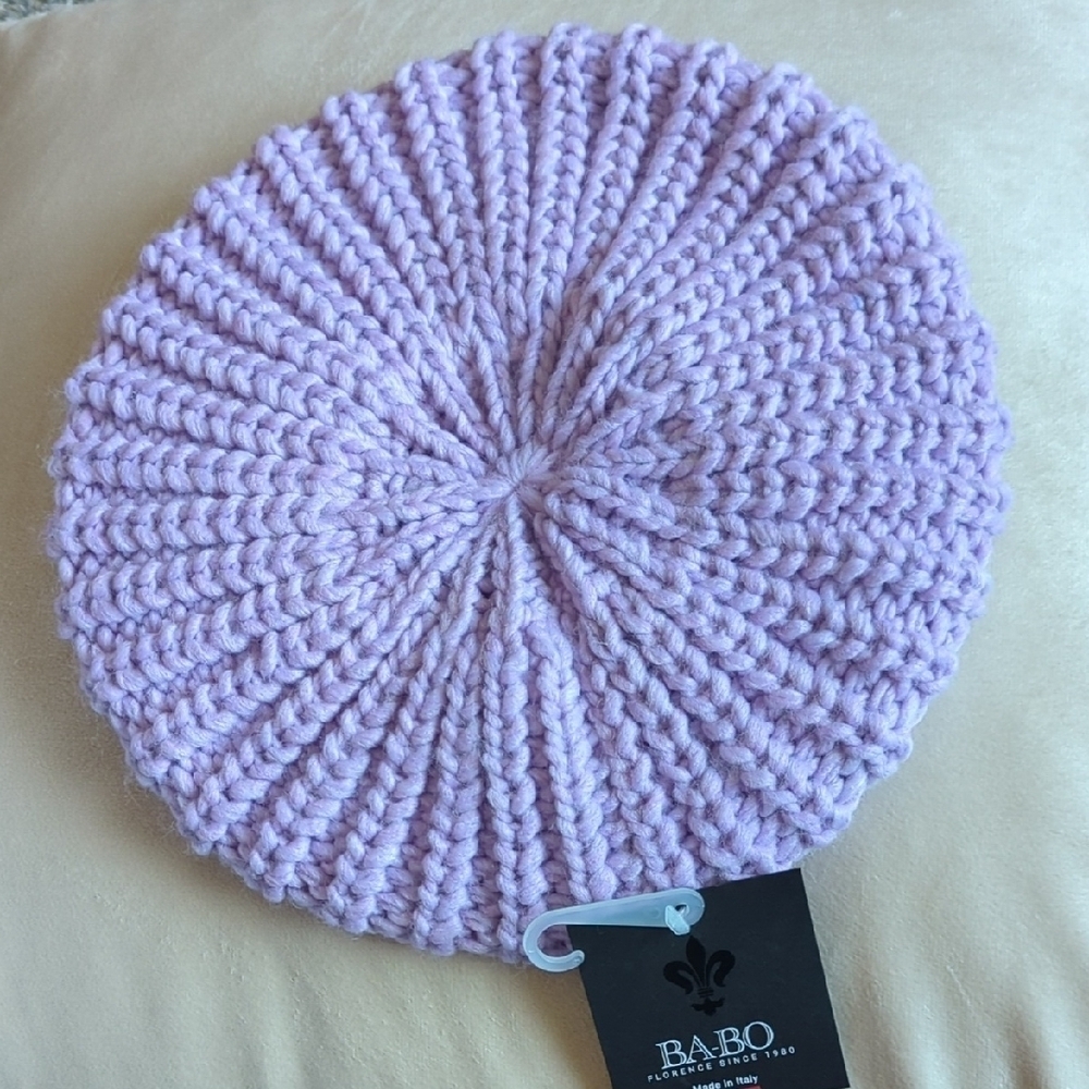 Ba-bo Light Lavender Purple Knitted Beret Hat Wool Blend NWT made in Italy